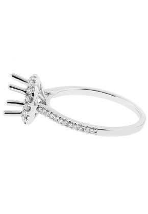 Semi Mount Diamond Engagement Ring with Round Halo in 18k White Gold