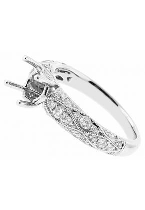 Semi Mount Preset Diamond Engagement Ring with Wavy Milgrain Design in 18k White Gold