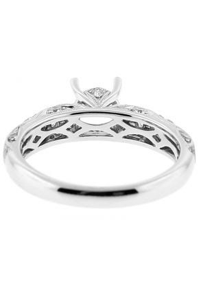 Semi Mount Preset Diamond Engagement Ring with Wavy Milgrain Design in 18k White Gold