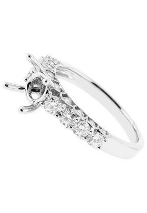 Semi-Mount Three Side Engagement Ring with Channel Set Diamonds Bordered By Beaded Milgrain in 18k White Gold