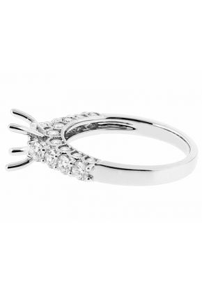 Semi-Mount Three Side Engagement Ring with Channel Set Diamonds Bordered By Beaded Milgrain in 18k White Gold
