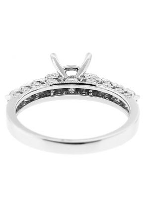 Semi-Mount Three Side Engagement Ring with Channel Set Diamonds Bordered By Beaded Milgrain in 18k White Gold