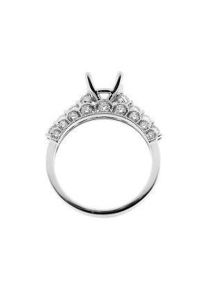 Semi-Mount Three Side Engagement Ring with Channel Set Diamonds Bordered By Beaded Milgrain in 18k White Gold