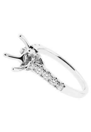 Semi Mount Engagement Ring with Prong Set and Preset Diamonds in 18k White Gold