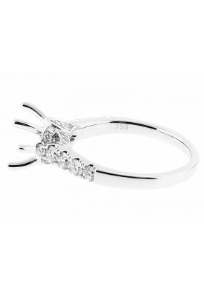 Semi Mount Engagement Ring with Prong Set and Preset Diamonds in 18k White Gold