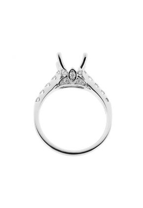 Semi Mount Engagement Ring with Prong Set and Preset Diamonds in 18k White Gold