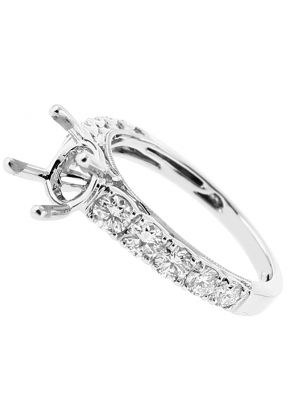 Semi Mount Three Side Engagement Ring with Bezel Set Diamonds and Milgrain Detail in 18k White Gold