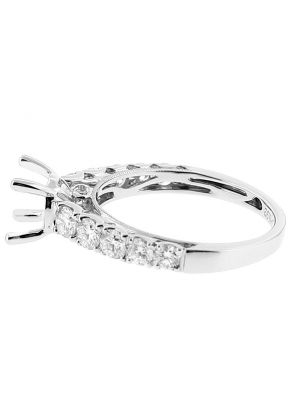 Semi Mount Three Side Engagement Ring with Bezel Set Diamonds and Milgrain Detail in 18k White Gold