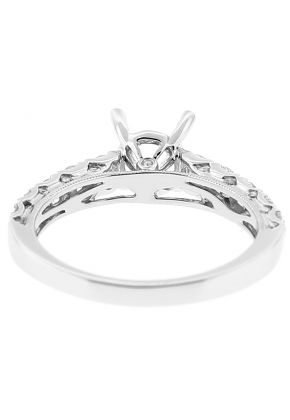 Semi Mount Three Side Engagement Ring with Bezel Set Diamonds and Milgrain Detail in 18k White Gold