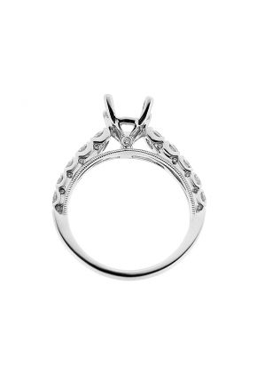 Semi Mount Three Side Engagement Ring with Bezel Set Diamonds and Milgrain Detail in 18k White Gold