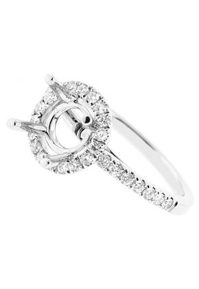 Semi Mount Round Halo Engagement Ring with Diamonds in 18k White Gold
