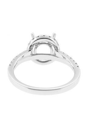 Semi Mount Round Halo Engagement Ring with Diamonds in 18k White Gold