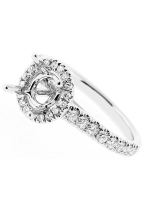 Semi Mount Round Halo Engagement Ring with Diamonds in 18k White Gold