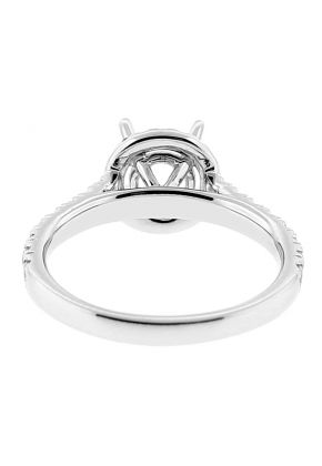 Semi Mount Round Halo Engagement Ring with Diamonds in 18k White Gold