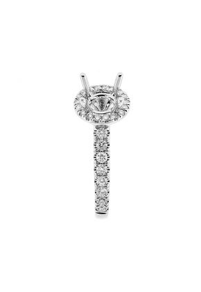 Semi Mount Round Halo Engagement Ring with Diamonds in 18k White Gold