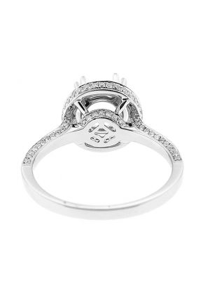 Semi Mount Triple Side Round Halo Engagement Ring with Diamonds in 18k White Gold