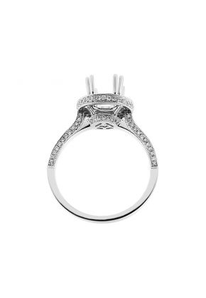 Semi Mount Triple Side Round Halo Engagement Ring with Diamonds in 18k White Gold