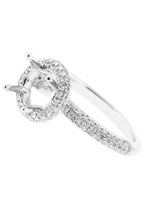 Semi Mount Milgrain Engraved Engagement Ring with Pav?? Set Diamonds in 18k White Gold