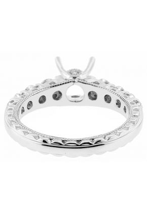 Semi Mount Milgrain Engraved Engagement Ring with Prong, Bezel, and Burnish Set Diamonds in 18k White Gold