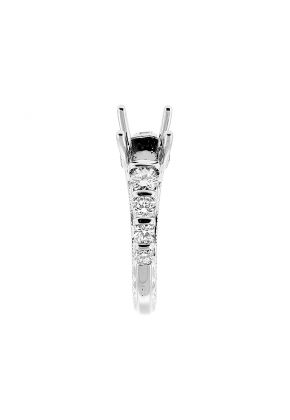 Semi Mount Milgrain Engraved Engagement Ring with Prong, Bezel, and Burnish Set Diamonds in 18k White Gold