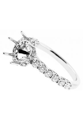 Semi Mount Round Halo Engagement Ring with Diamonds in 18k White Gold