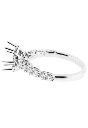 Semi Mount Round Halo Engagement Ring with Diamonds in 18k White Gold