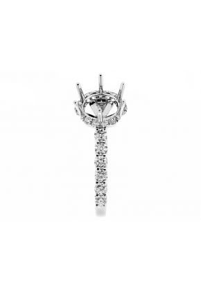 Semi Mount Round Halo Engagement Ring with Diamonds in 18k White Gold