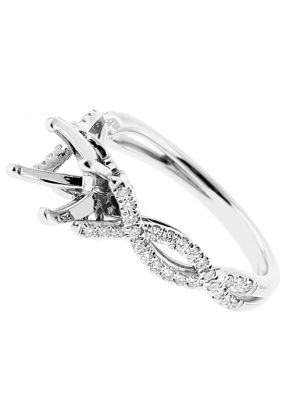 Semi Mount Twist Shank Engagement Ring with Diamonds in 18k White Gold