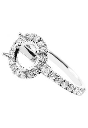 Semi Mount Round Halo Engagement Ring with Diamonds in 18k White Gold