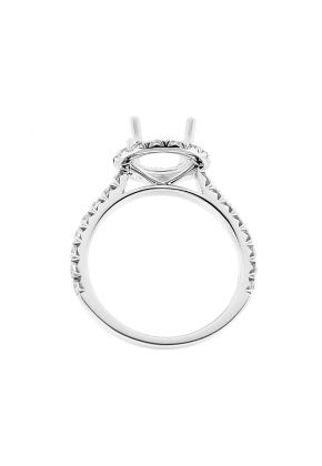 Semi Mount Round Halo Engagement Ring with Diamonds in 18k White Gold