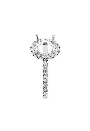 Semi Mount Round Halo Engagement Ring with Diamonds in 18k White Gold