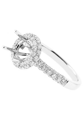 Semi Mount Round Halo Engagement Ring with Pav?? Set Diamonds in 18k White Gold