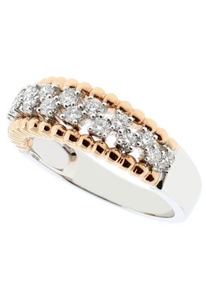 Two Tone Milgrain Engraved Diamond Band in 18k White and Rose Gold