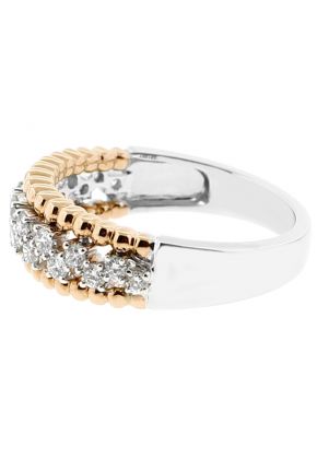 Two Tone Milgrain Engraved Diamond Band in 18k White and Rose Gold