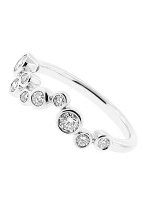 Ladies Geometric Style Fashion Ring with Bezel Set Diamonds in 18k White Gold
