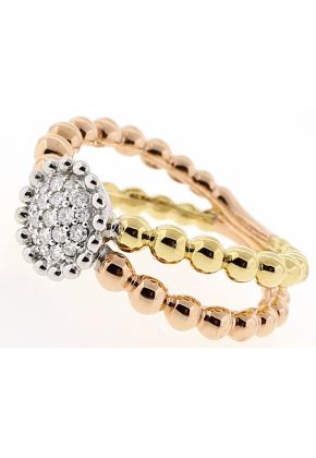 Tri Tone Split Shank Ladies Fashion Ring with Micro Pav?? Set Diamonds in 18k White, Rose, and Yellow Gold