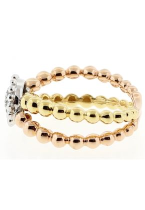Tri Tone Split Shank Ladies Fashion Ring with Micro Pav?? Set Diamonds in 18k White, Rose, and Yellow Gold