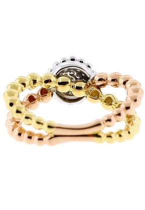 Tri Tone Split Shank Ladies Fashion Ring with Micro Pav?? Set Diamonds in 18k White, Rose, and Yellow Gold
