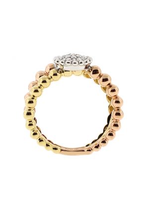 Tri Tone Split Shank Ladies Fashion Ring with Micro Pav?? Set Diamonds in 18k White, Rose, and Yellow Gold