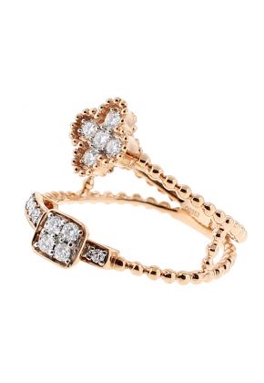Split-Style Ladies Diamond Fashion Ring with Beaded Design and Moveable Charm in 18k Rose Gold