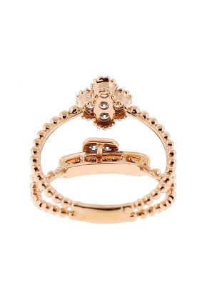 Split-Style Ladies Diamond Fashion Ring with Beaded Design and Moveable Charm in 18k Rose Gold