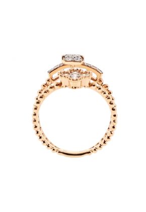 Split-Style Ladies Diamond Fashion Ring with Beaded Design and Moveable Charm in 18k Rose Gold