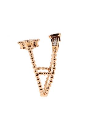 Split-Style Ladies Diamond Fashion Ring with Beaded Design and Moveable Charm in 18k Rose Gold