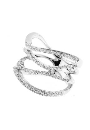 Wavy Geometric Ladies Cocktail Ring with Micro Pav?? Set Diamonds in 18k White Gold