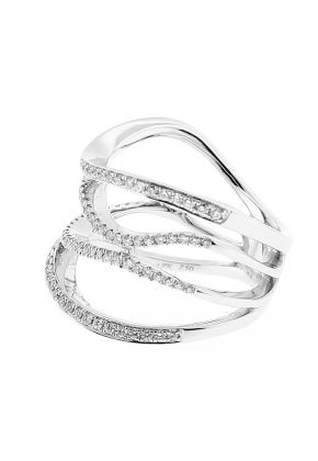 Wavy Geometric Ladies Cocktail Ring with Micro Pav?? Set Diamonds in 18k White Gold