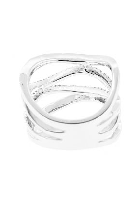 Wavy Geometric Ladies Cocktail Ring with Micro Pav?? Set Diamonds in 18k White Gold