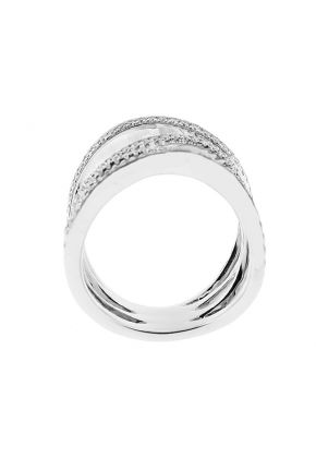 Wavy Geometric Ladies Cocktail Ring with Micro Pav?? Set Diamonds in 18k White Gold