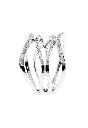 Wavy Geometric Ladies Cocktail Ring with Micro Pav?? Set Diamonds in 18k White Gold