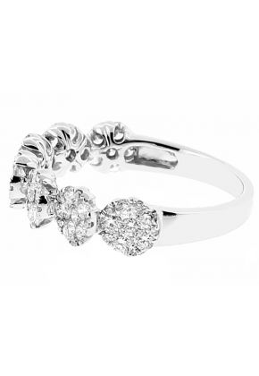 Ladies Fashionable Wedding Band with Tilted Round Designs of Diamonds in 18k White Gold