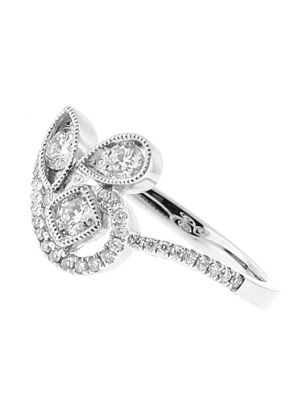 Stylish Ladies Fashion Ring with Micro Prong and Channel Set Diamonds Bordered by Milgrain in 18k White Gold